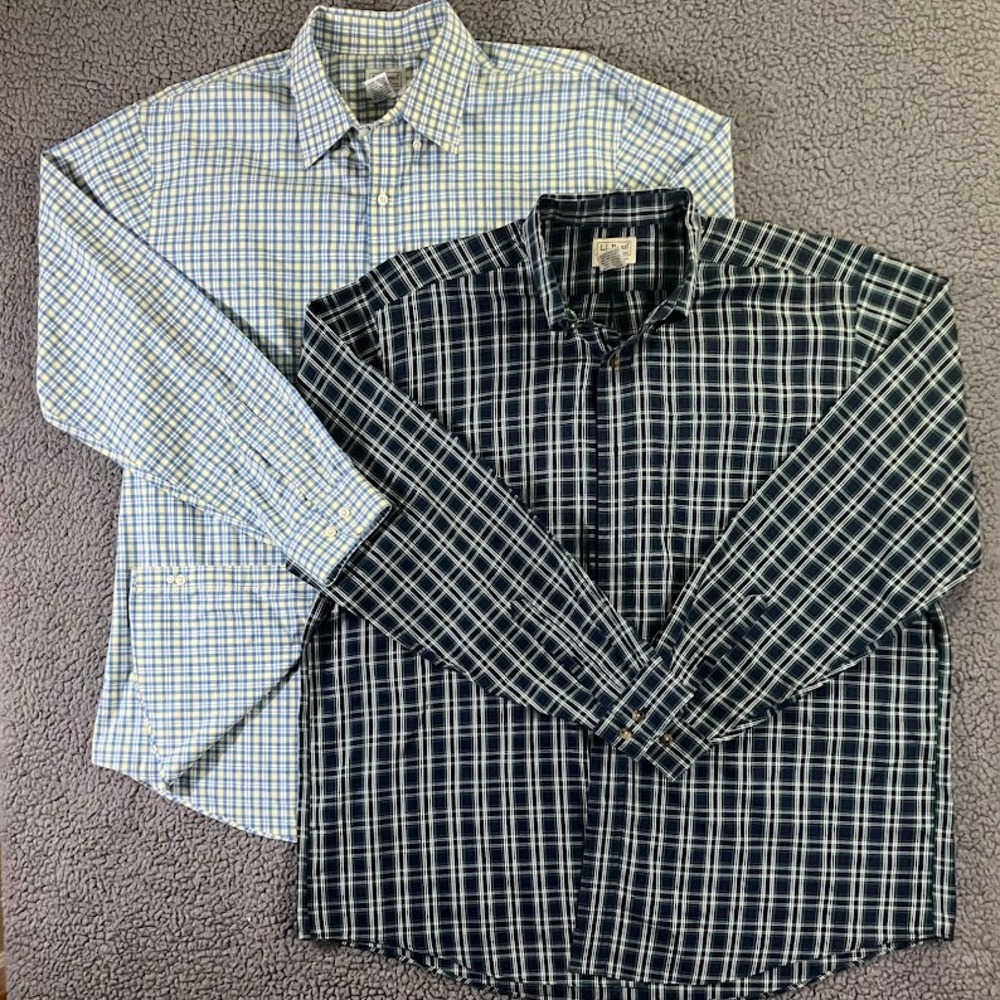 Lot of 2 LL Bean Mens XL Regular Traditional Fit Plaid Cotton Button Down Shirts